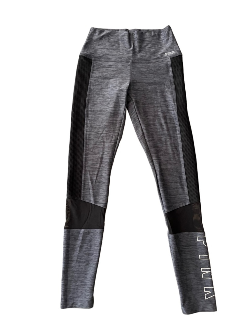 PINK VS Gray Mesh Leggings High Rise Gym Athleisure Logo Pants Flattering Fit